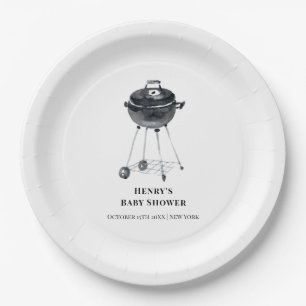 Modern Minimalist BBQ Grill Baby Shower  Paper Plate