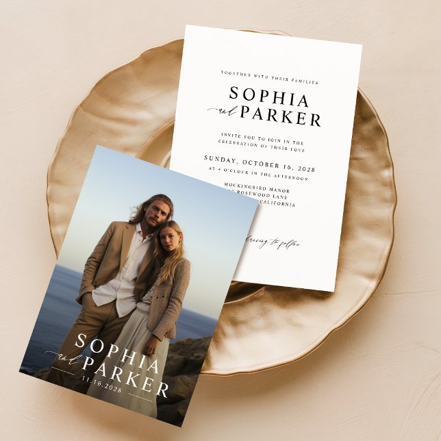 Modern Minimalist Beach Photo Wedding Invitation (Creator Uploaded)