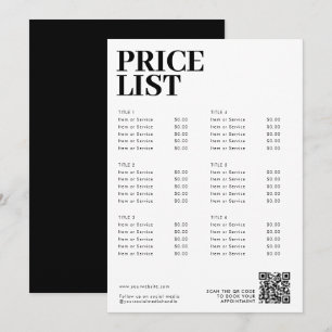 Modern Minimalist Beauty Price List Menu QR Code