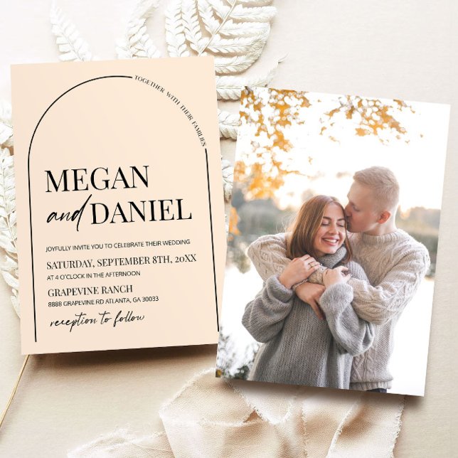Modern Minimalist Beige Arch Picture Wedding Invitation (Creator Uploaded)