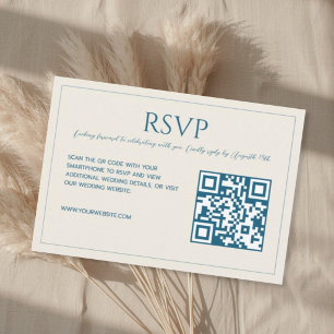 Modern minimalist beige blue QR code wedding  RSVP Card