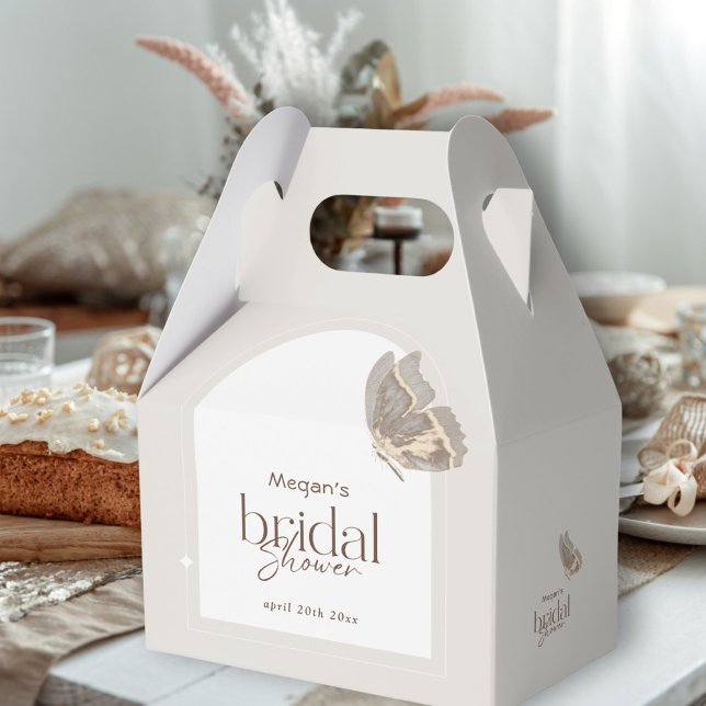 Modern Minimalist Beige Butterfly Bridal Shower Favor Box (Creator Uploaded)