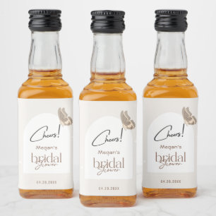 Modern Minimalist Beige Butterfly Bridal Shower Liquor Bottle Label