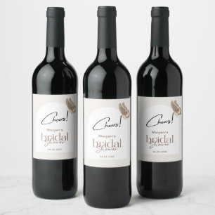 Modern Minimalist Beige Butterfly Bridal Shower Wine Label