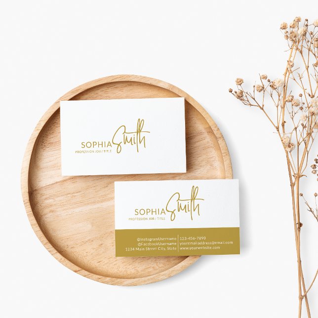 Modern Minimalist Beige Gold Stylish Script Business Card (Creator Uploaded)