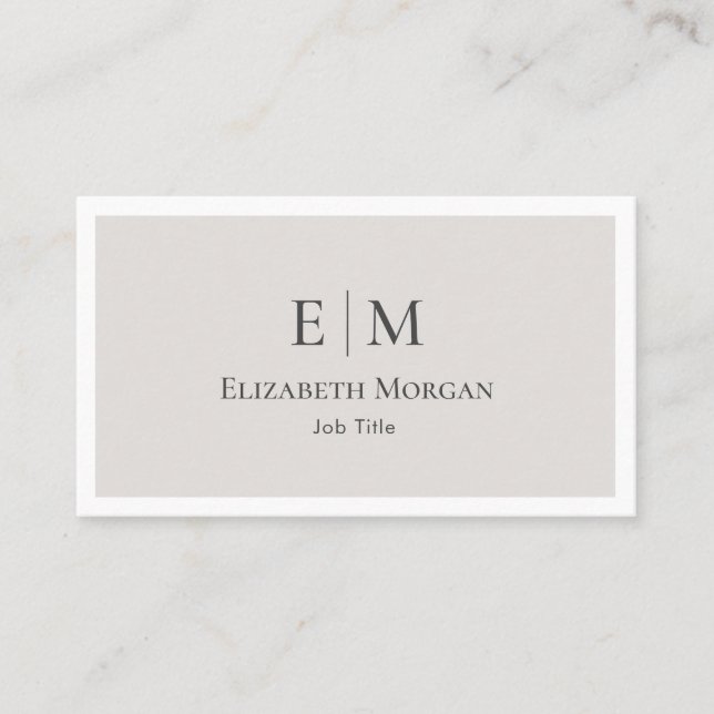 Modern Minimalist Beige Light Grey Simple Business Card (Front)