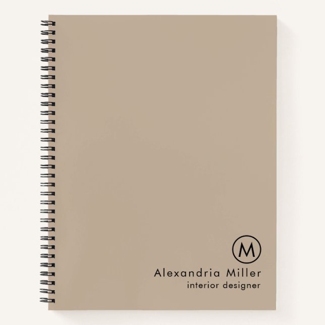 Modern Minimalist Beige Monogram Notebook (Front)