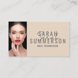 Modern Minimalist Beige Nail Artist Salon Photo Business Card