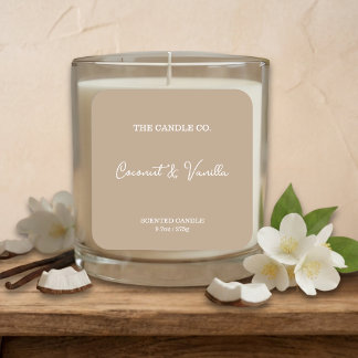 Modern Minimalist Beige Script Candle Label