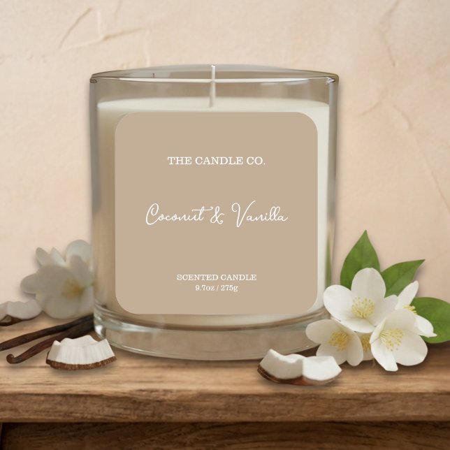 Modern Minimalist Beige Script Candle Label  (Creator Uploaded)