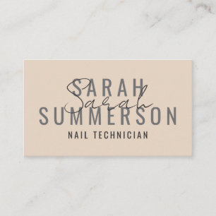 Modern Minimalist Beige Typography Nail Salon Business Card