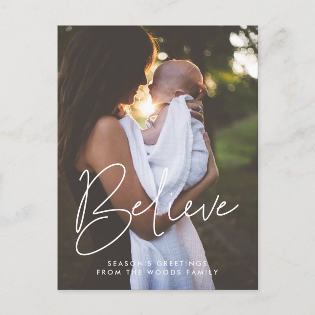 Modern minimalist Believe Holiday photo Postcard (Front)