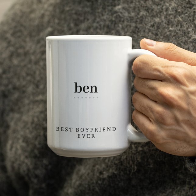 Modern Minimalist Best Boyfriend Ever Personalized Two-Tone Coffee Mug (Creator Uploaded)