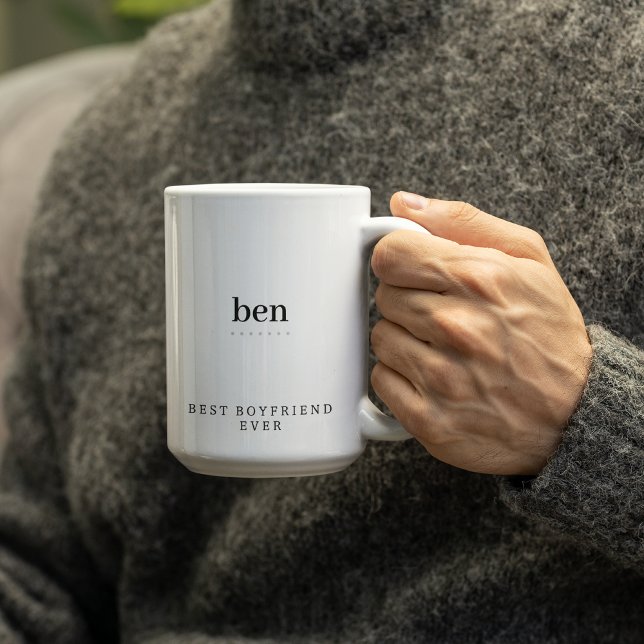 Modern Minimalist Best Boyfriend Ever Personalized Two-Tone Coffee Mug (Creator Uploaded)