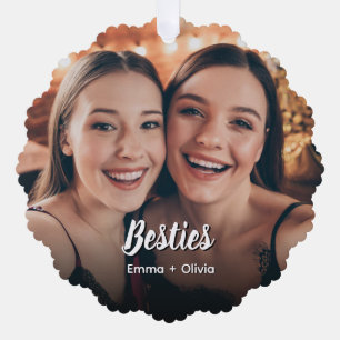 Modern Minimalist Besties BFF Photo Ornament Card