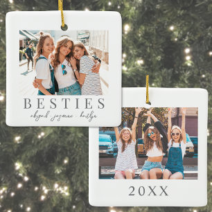 Modern Minimalist BFF Best Friend Photo Ceramic Ornament