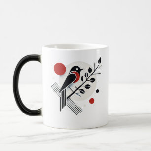 Modern Minimalist Bird Art Mug – Black, White & Re