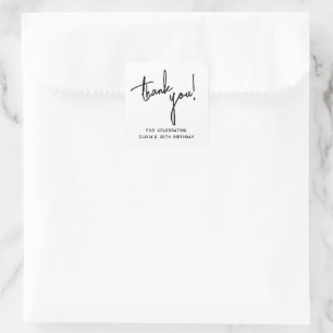 Modern Minimalist Birthday Thank You Square Sticker