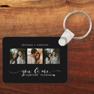 Modern Minimalist Black 3 Photo Script Collage Keychain