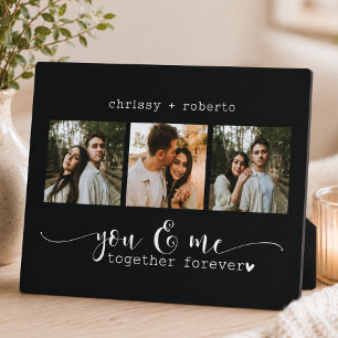 Modern Minimalist Black 3 Photo Script Collage Plaque