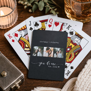Modern Minimalist Black 3 Photo Script Collage Playing Cards