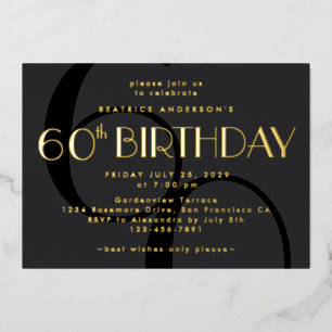 Modern Minimalist Black 60th Birthday Gold