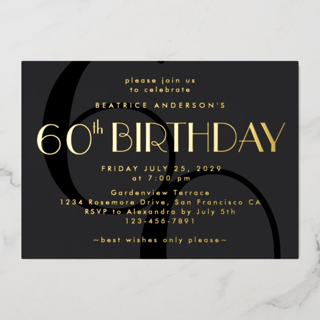 Modern Minimalist Black 60th Birthday Gold  (Front)