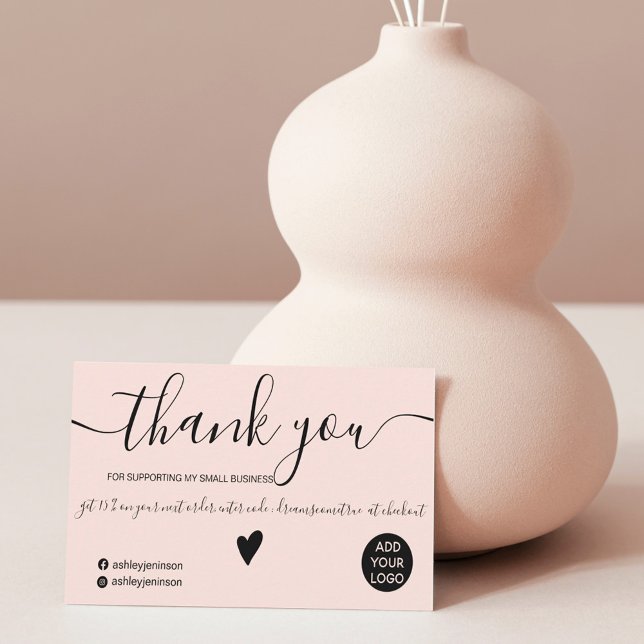 Modern minimalist black and blush order thank you business card (Creator Uploaded)