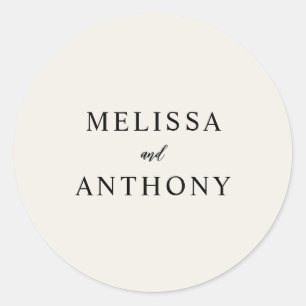 Modern Minimalist Black and Ecru Wedding Classic Round Sticker