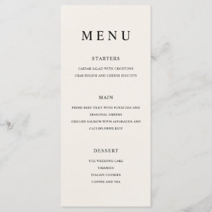 Modern Minimalist Black and Ecru Wedding Menu