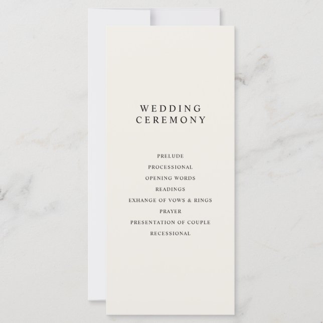 Modern Minimalist Black and Ecru Wedding Program (Front)
