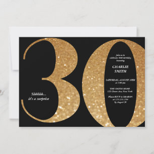 Modern minimalist black and gold 30th birthday invitation