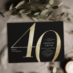 Modern minimalist black and gold 40th birthday invitation<br><div class="desc">Modern minimalist 40th birthday party invitation features stylish faux gold foil number 40 and your party details in classic serif font on black background colour, simple and elegant, great surprise adult milestone birthday invitation for men and women. the black background colour can be changed to any colour of your choice....</div>