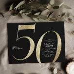 Modern minimalist black and gold 50th birthday invitation<br><div class="desc">Modern minimalist 50th birthday party invitation features stylish faux gold foil number 50 and your party details in classic serif font on black background colour, simple and elegant, great surprise adult milestone birthday invitation for men and women. the black background colour can be changed to any colour of your choice....</div>