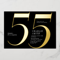 Modern minimalist black and gold 55th birthday