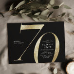 Modern minimalist black and gold 70th birthday invitation<br><div class="desc">Modern minimalist 70th birthday party invitation features stylish faux gold foil number 70 and your party details in classic serif font on black background colour, simple and elegant, great surprise adult milestone birthday invitation for men and women. the black background colour can be changed to any colour of your choice....</div>