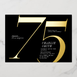 Modern minimalist black and gold 75th birthday