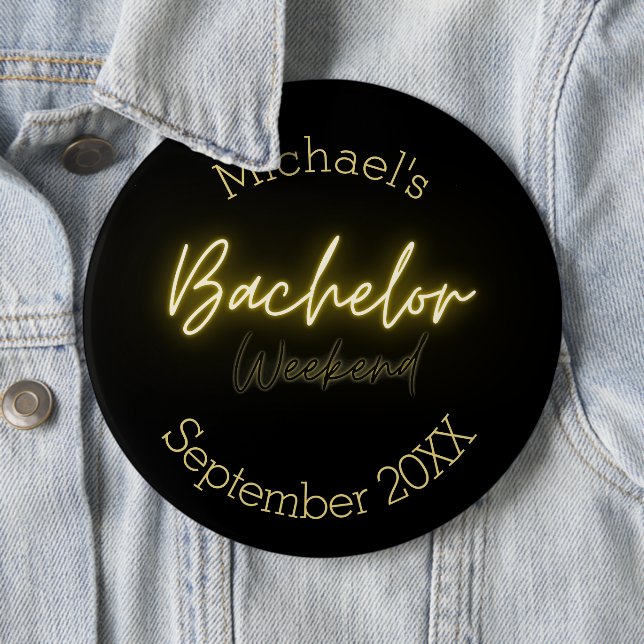 Modern Minimalist Black and Gold Bachelor Party  6 Inch Round Button (In Situ)