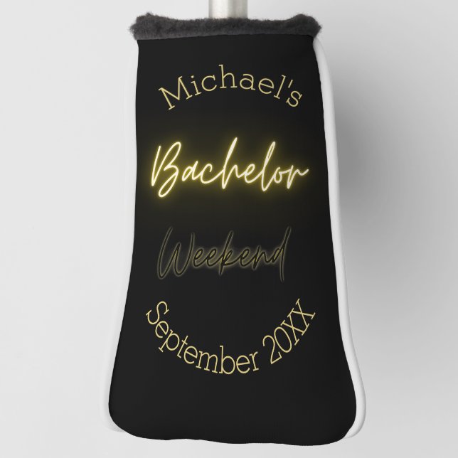 Modern Minimalist Black and Gold Bachelor Party  Golf Head Cover (Rotate 90)