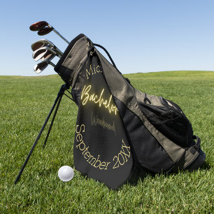 Modern Minimalist Black and Gold Bachelor Party Golf Towel