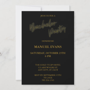 Modern Minimalist Black and Gold Bachelor Party  Invitation