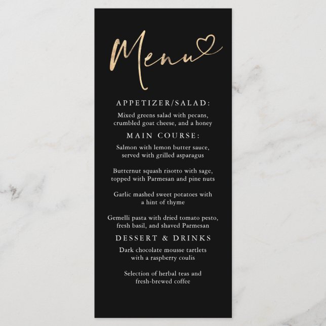 Modern Minimalist Black and Gold Menu (Front)