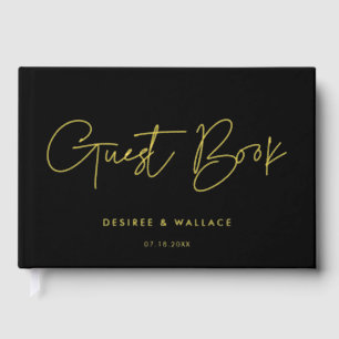 Modern minimalist Black and Gold wedding Guest Book
