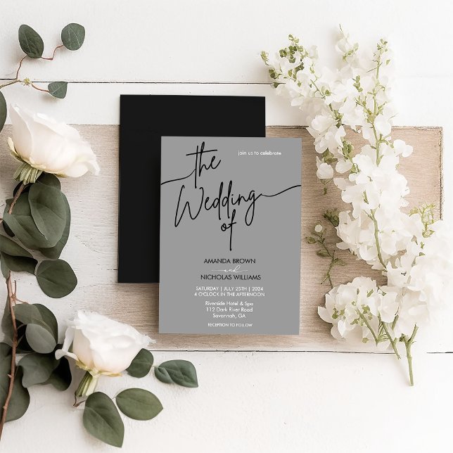 Modern Minimalist Black and Grey Wedding Invitation (Creator Uploaded)