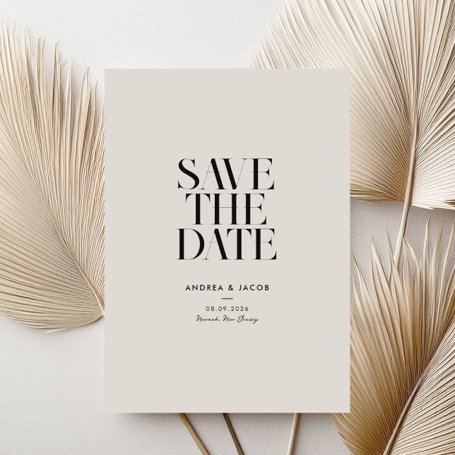 Modern Minimalist Black and Ivory Chic Wedding Save The Date (Creator Uploaded)