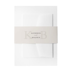 Modern Minimalist Black and Ivory Monogram Wedding Invitation Belly Band