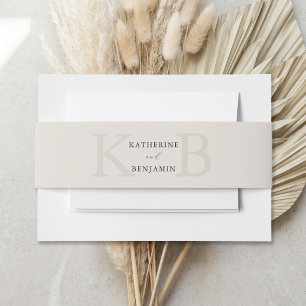 Modern Minimalist Black and Ivory Monogram Wedding Invitation Belly Band