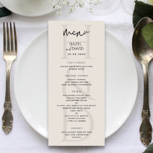 Modern Minimalist Black and Ivory Monogram Wedding Menu