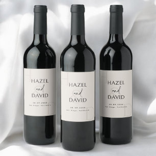 Modern Minimalist Black and Ivory Monogram Wedding Wine Label
