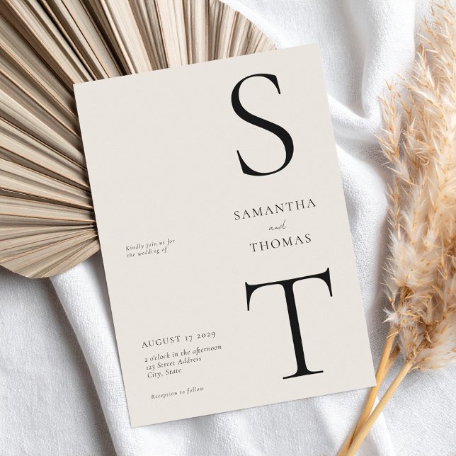 Modern Minimalist Black and Ivory Wedding Invitation (Creator Uploaded)